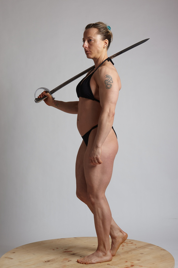 Woman Adult Muscular White Fighting with sword Standing poses Underwear