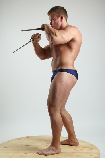 Man Adult Muscular White Fighting with sword Fight Underwear