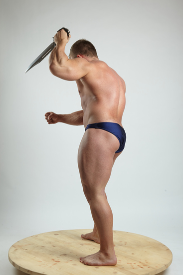 Man Adult Muscular White Fighting with knife Fight Underwear