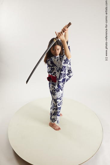 Woman Adult Average Fighting with sword Standing poses Asian Costumes