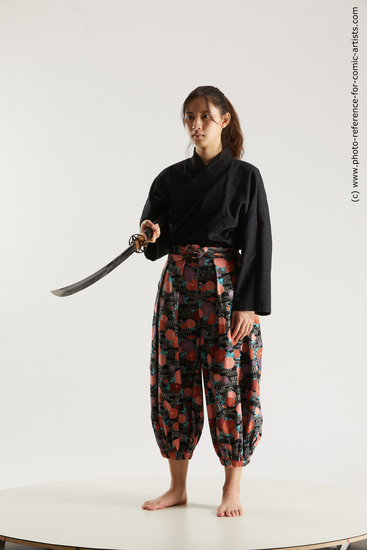 Woman Adult Athletic Fighting with sword Standing poses Asian Costumes