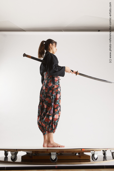 Woman Adult Athletic Fighting with sword Standing poses Asian Costumes