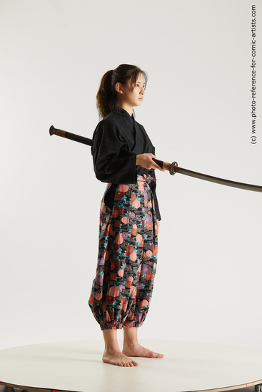 Woman Adult Athletic Fighting with sword Standing poses Asian Costumes