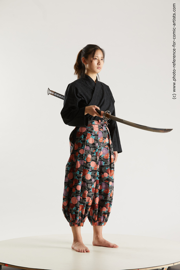 Woman Adult Athletic Fighting with sword Standing poses Asian Costumes