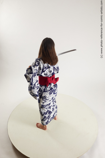 Woman Young Athletic Fighting with sword Standing poses Asian Costumes