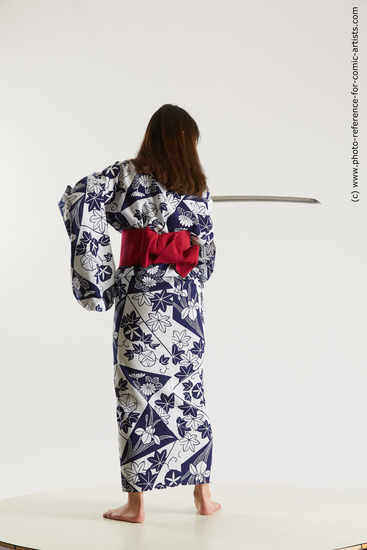 Woman Young Athletic Fighting with sword Standing poses Asian Costumes