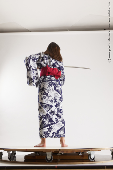 Woman Young Athletic Fighting with sword Standing poses Asian Costumes