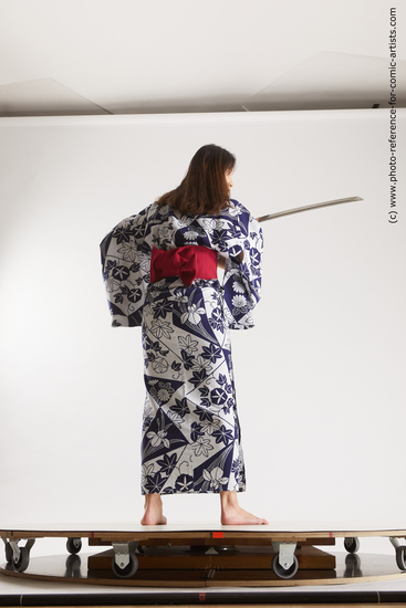 Woman Young Athletic Fighting with sword Standing poses Asian Costumes