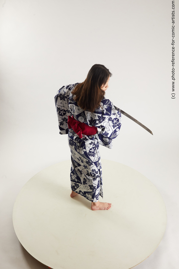 Woman Young Athletic Fighting with sword Standing poses Asian Costumes