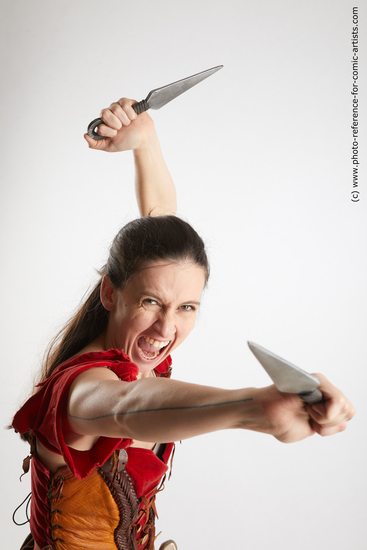 Woman Adult Athletic White Fighting with knife Fight Costumes