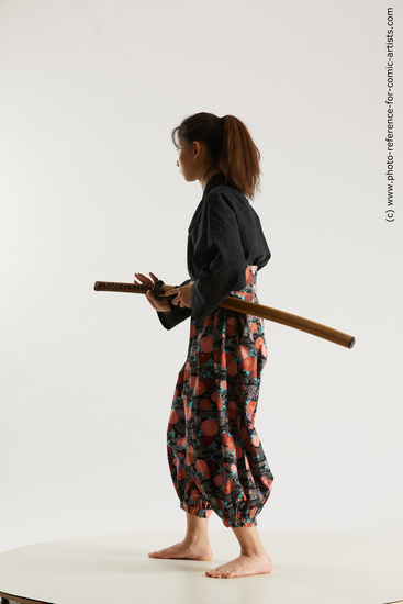 Woman Young Athletic Fighting with sword Standing poses Asian Costumes