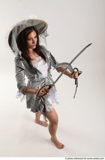 Woman Adult Athletic White Fighting with sword Standing poses Casual