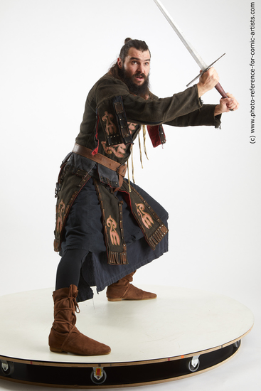 Man Adult Athletic Fighting with sword Standing poses Costumes