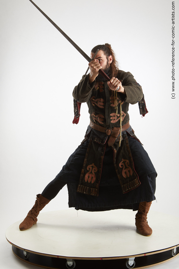 Man Adult Athletic Fighting with sword Standing poses Costumes