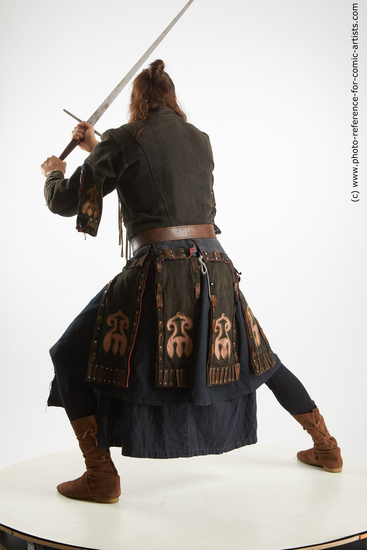 Man Adult Athletic Fighting with sword Standing poses Costumes