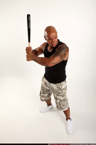 Man Adult Athletic Black Standing poses Casual Fighting with bat