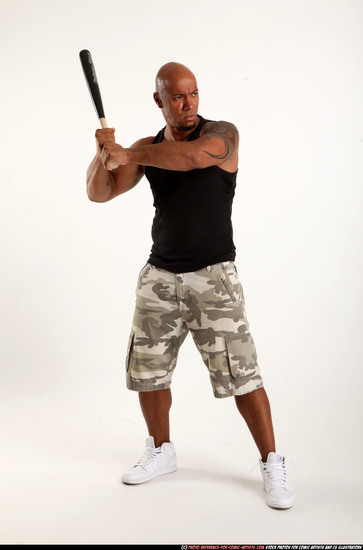 Man Adult Athletic Black Standing poses Casual Fighting with bat