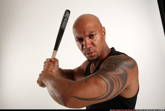 Man Adult Athletic Black Standing poses Casual Fighting with bat