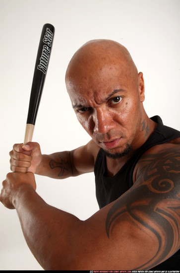 Man Adult Athletic Black Standing poses Casual Fighting with bat