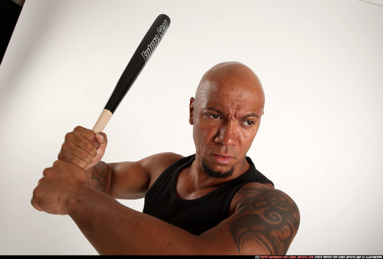 Man Adult Athletic Black Standing poses Casual Fighting with bat