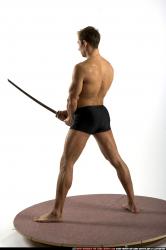 Man Adult Muscular White Fighting with sword Standing poses Underwear