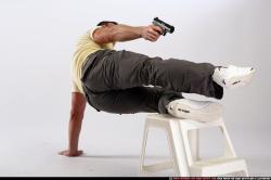 Man Adult Athletic White Fighting with gun Moving poses Sportswear