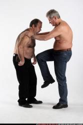 Old Chubby White Kick fight Moving poses Casual Men