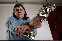 Woman Old Chubby White Fighting with gun Standing poses Casual
