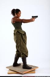 Woman Young Athletic Black Fighting with gun Standing poses Army
