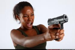 Woman Young Athletic Black Fighting with gun Standing poses Army