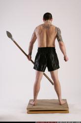 Man Adult Athletic White Fighting with spear Standing poses Underwear