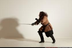 Man Adult Chubby White Fighting with sword Standing poses Army