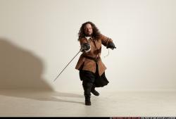 Man Adult Chubby White Fighting with sword Moving poses Army