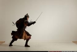 Man Adult Athletic White Fighting with sword Moving poses Army