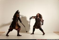 Adult Average White Fighting with sword Moving poses Army Men