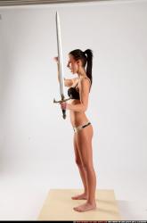 Woman Adult Athletic White Fighting with sword Standing poses Underwear