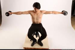 Man Young Athletic Fitness poses Sitting poses Pants Asian