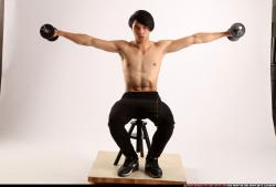 Man Young Athletic Fitness poses Sitting poses Pants Asian