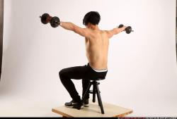 Man Young Athletic Fitness poses Sitting poses Pants Asian