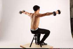 Man Young Athletic Fitness poses Sitting poses Pants Asian