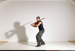 Man Adult Athletic White Fighting with sword Moving poses Casual