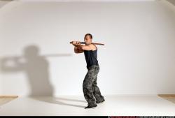 Man Adult Athletic White Fighting with sword Moving poses Casual