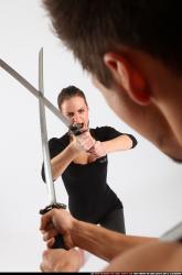 Man & Woman Adult Athletic White Fighting with sword Standing poses Casual