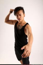 Man Young Athletic Fighting with knife Standing poses Casual Asian