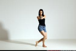 Woman Young Athletic White Fighting with gun Moving poses Casual