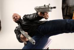 Man Adult Athletic White Fighting with submachine gun Moving poses Casual