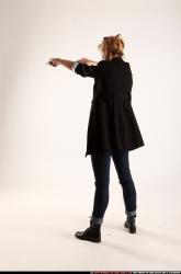 Woman Adult Athletic White Fighting with gun Standing poses Coat