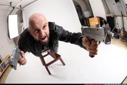 Man Adult Athletic White Fighting with gun Laying poses Casual