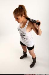 Woman Adult Athletic White Standing poses Casual Fighting with bat