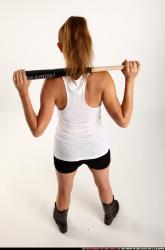 Woman Adult Athletic White Standing poses Casual Fighting with bat